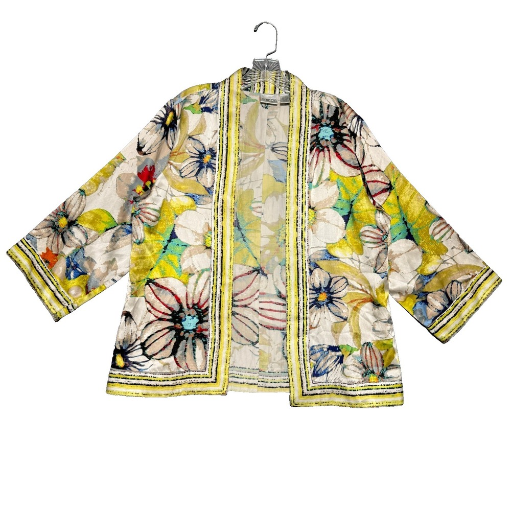 Chico's Kimono Womens 2 Silk Cotton Floral Boho Art To Wear Whimsigoth Lagenlook
